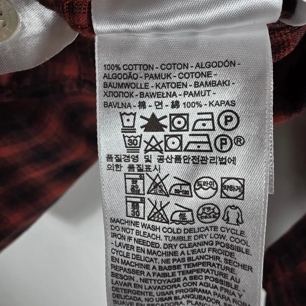 Levi's Button Down Shirt Mens XL Red‎ Black Plaid LS Flannel Cotton Casual